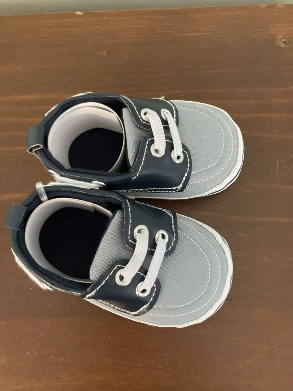 Baby Boys Navy & Gray Canvas Moccasin Shoes With Soft Soles